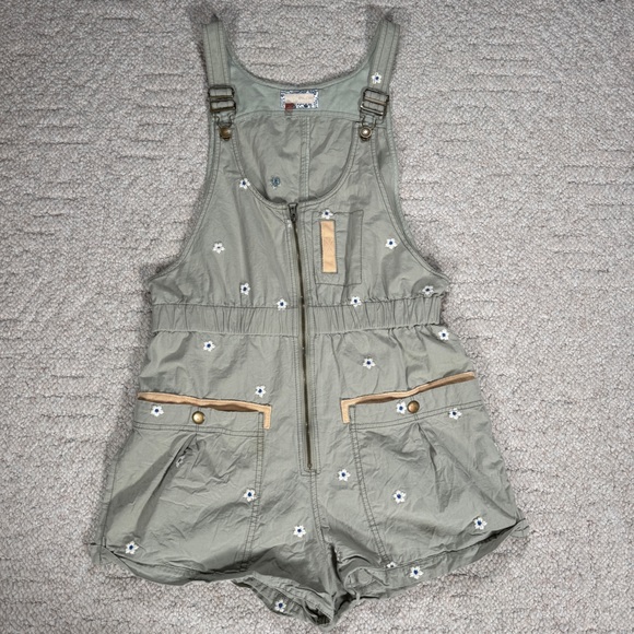 Pilcro Olive Green Embroidered Short Overalls - Picture 4 of 9